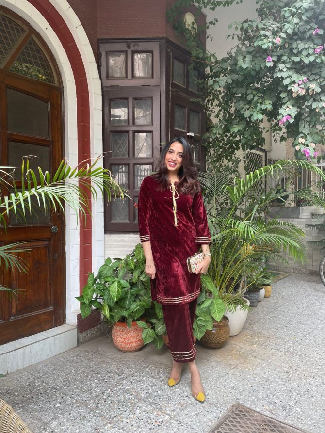 Maharani Velvet Set-Wine