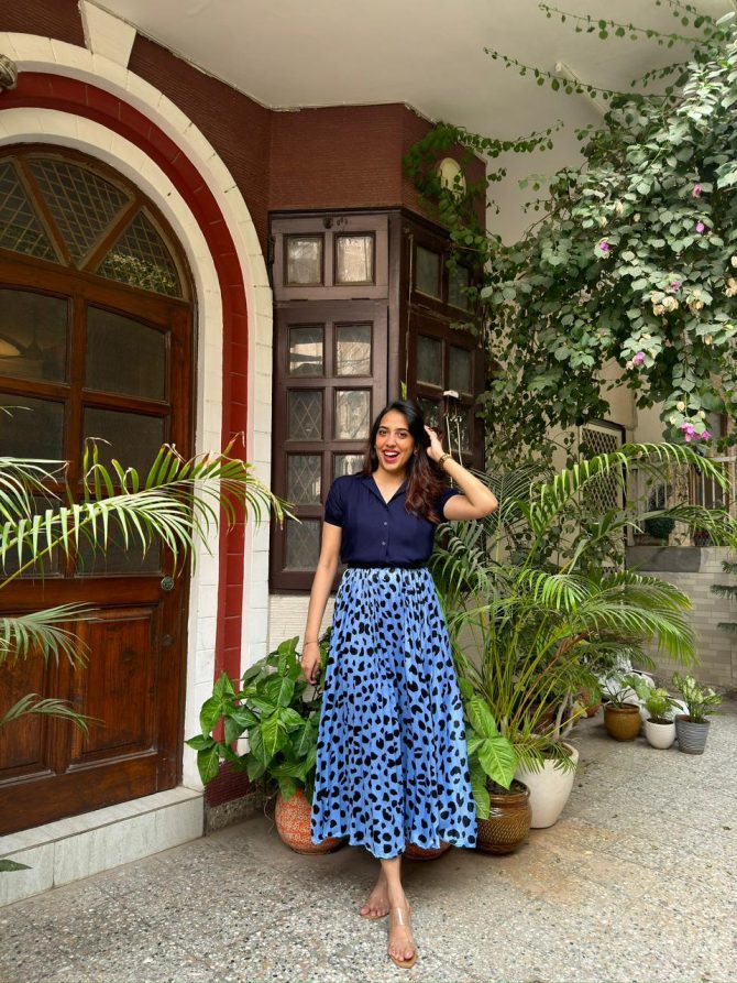 Goddess Pleated Skirt (Free Size)- Blue