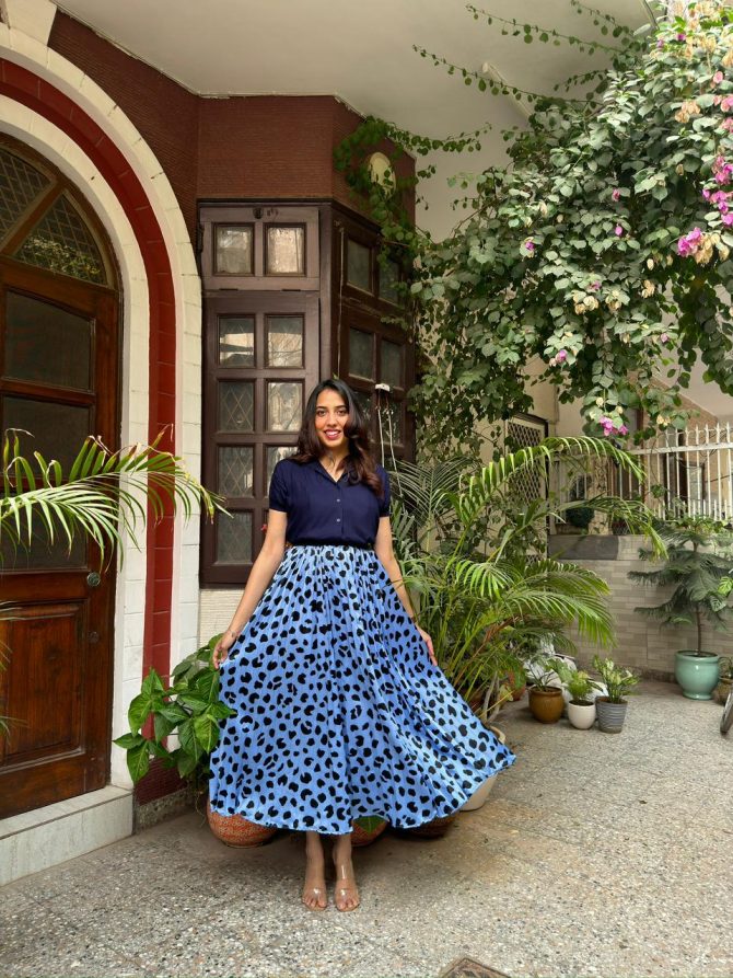 Goddess Pleated Skirt (Free Size)- Blue