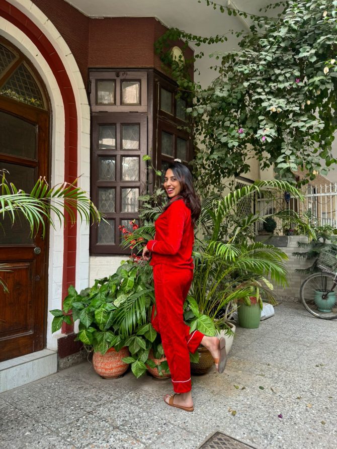 Velvet Nightsuit (Top & Pajamas Set)-Red