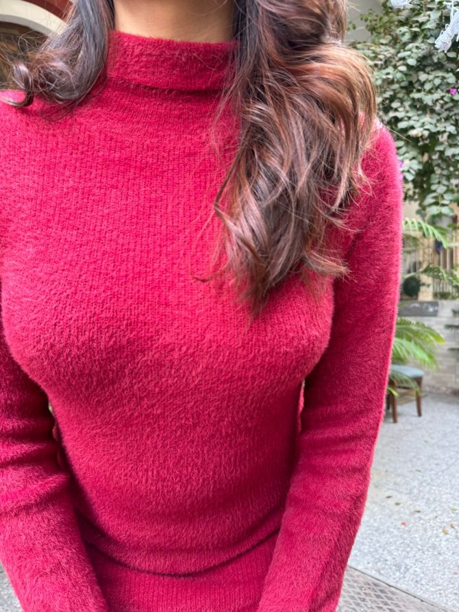 Fuzzy Sweater Dress (Free Size) - Red
