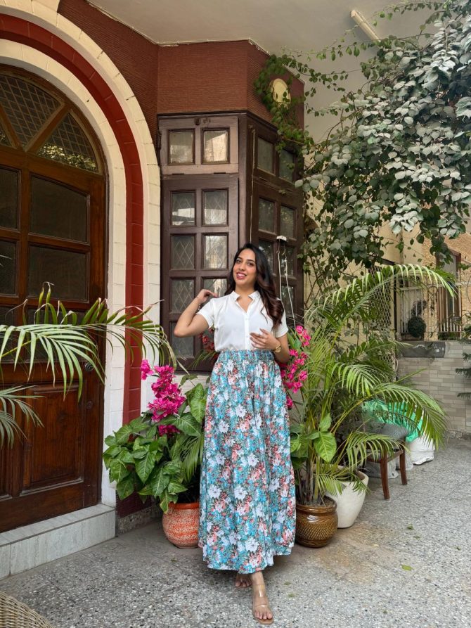 Blossoming Sky Palazzo (Free Size)