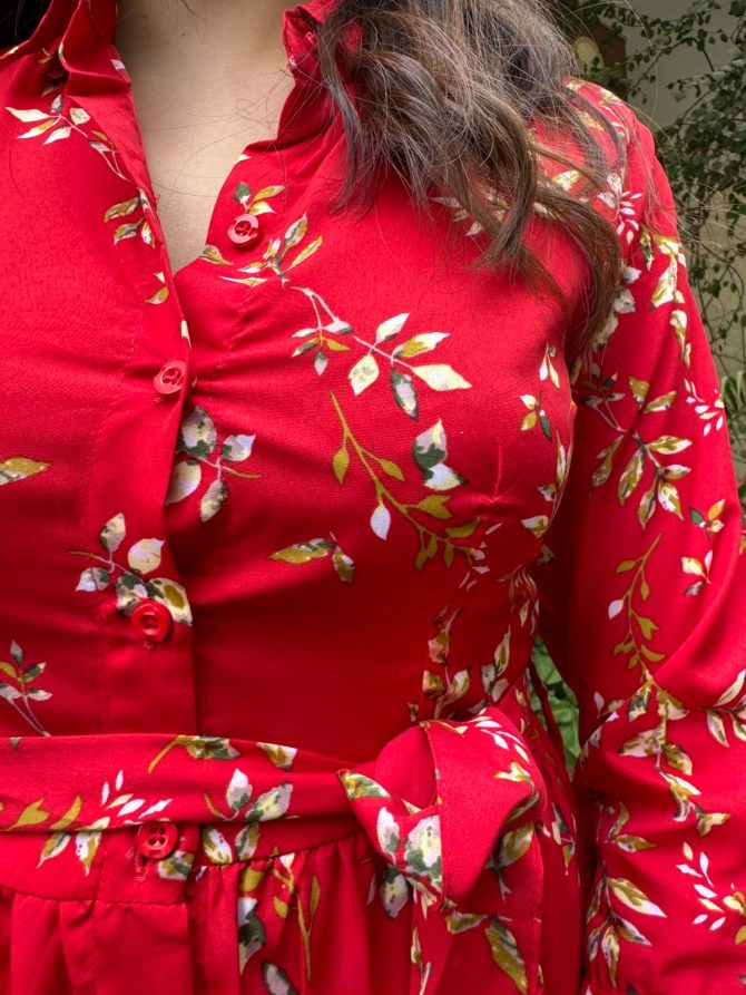 Red Floral High Low Dress