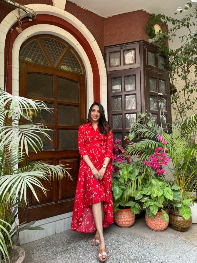 Red Floral High Low Dress
