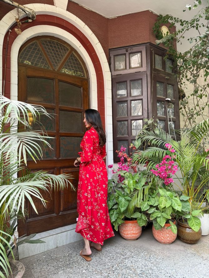 Red Floral High Low Dress