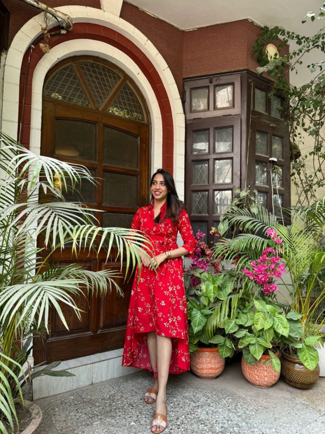 Red Floral High Low Dress
