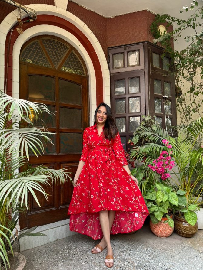 Red Floral High Low Dress