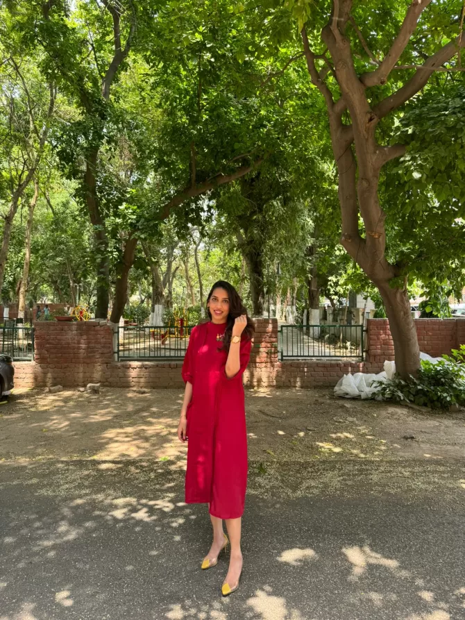 Ruby Embroidered Dress - Maroon