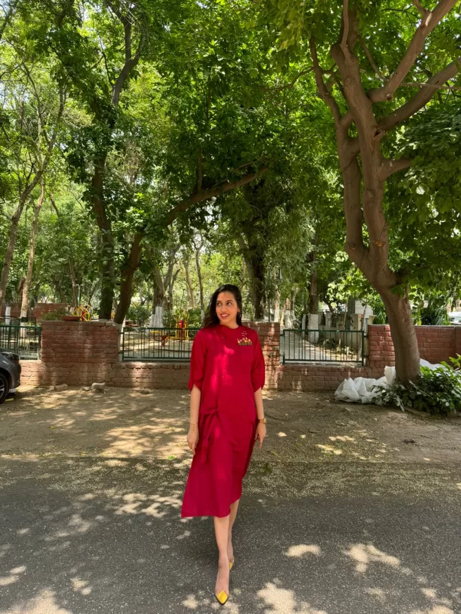 Ruby Embroidered Dress - Maroon
