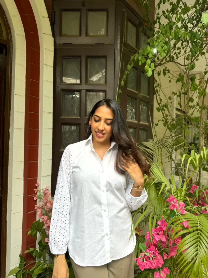 Schiffli Sleeves Shirt (Premium Fabric)