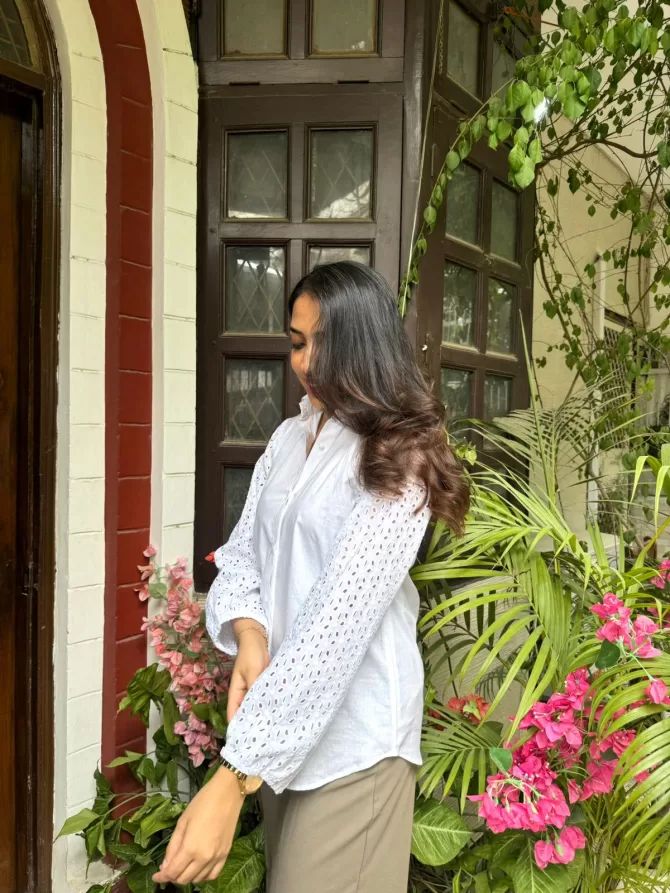 Schiffli Sleeves Shirt (Premium Fabric)
