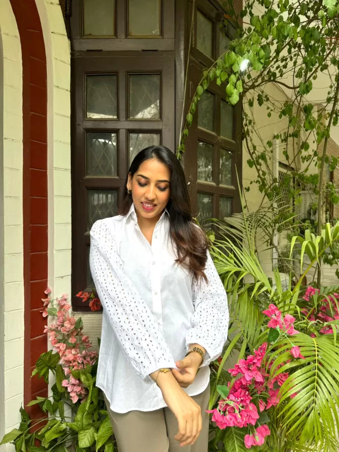 Schiffli Sleeves Shirt (Premium Fabric)
