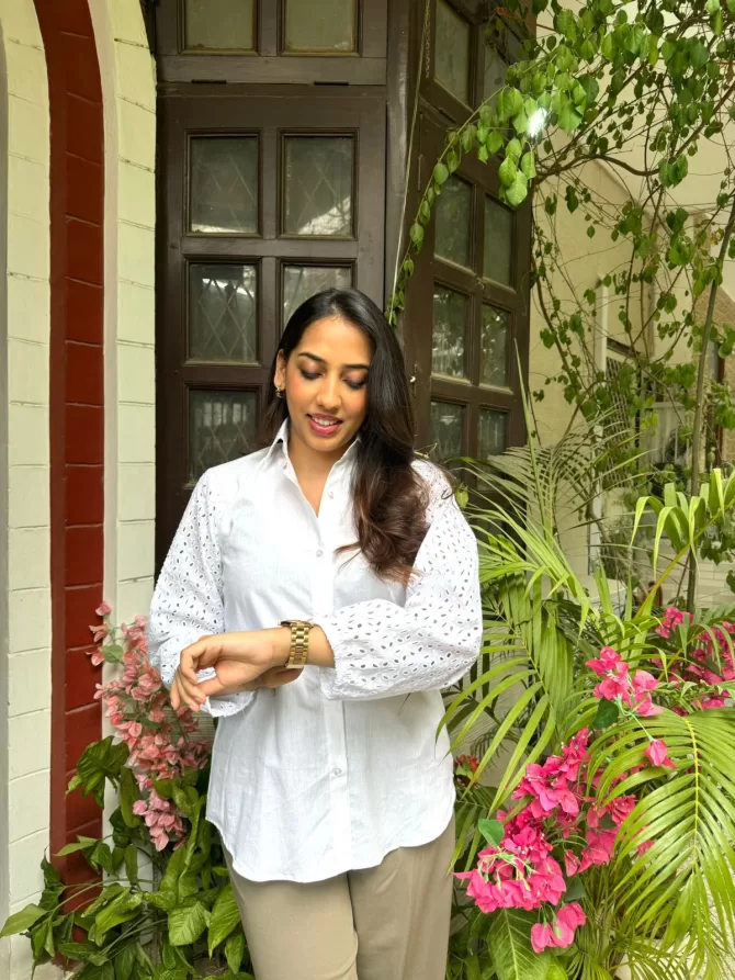 Schiffli Sleeves Shirt (Premium Fabric)