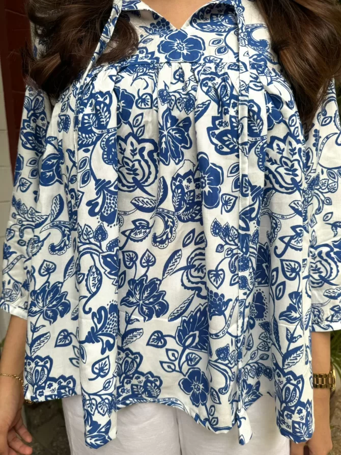 Pretty In Pleats Top - Blue (Premium Fabric)