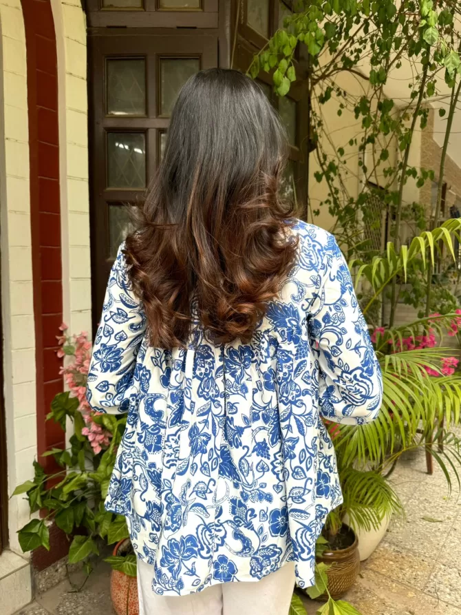 Pretty In Pleats Top - Blue (Premium Fabric)