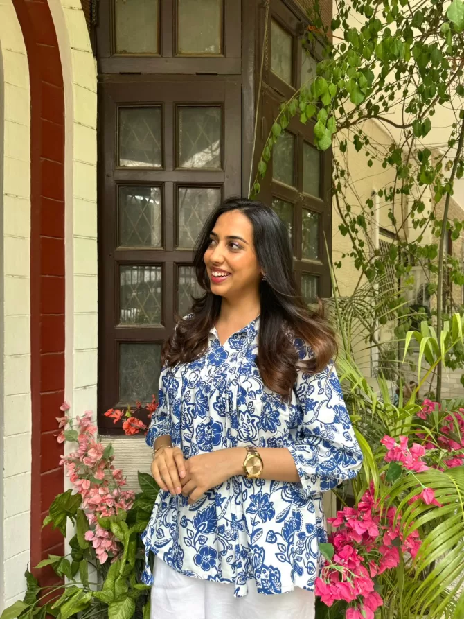 Pretty In Pleats Top - Blue (Premium Fabric)