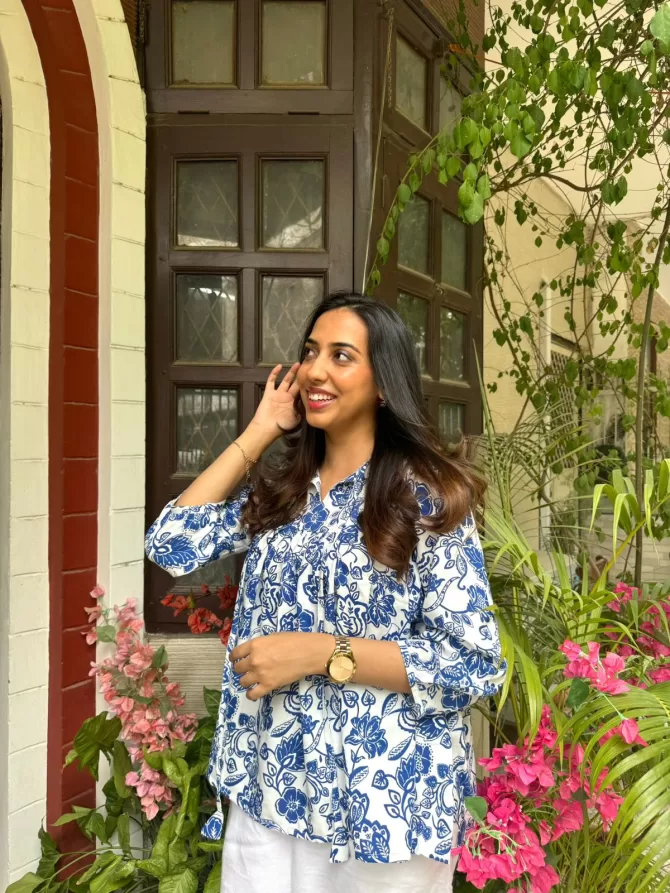Pretty In Pleats Top - Blue (Premium Fabric)