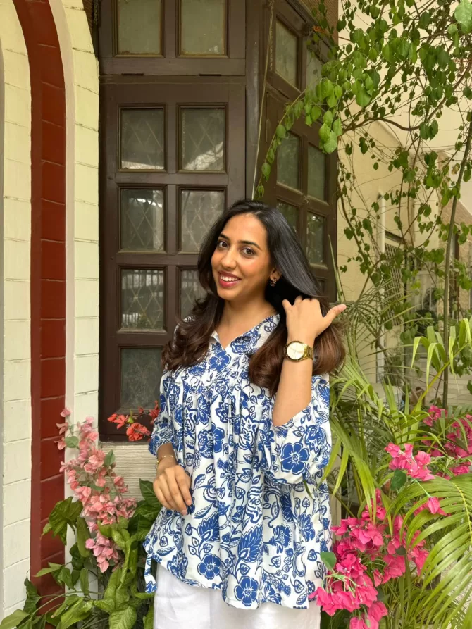 Pretty In Pleats Top - Blue (Premium Fabric)