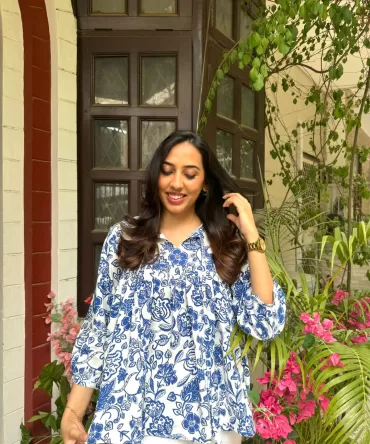 Pretty In Pleats Top – Blue (Premium Fabric)