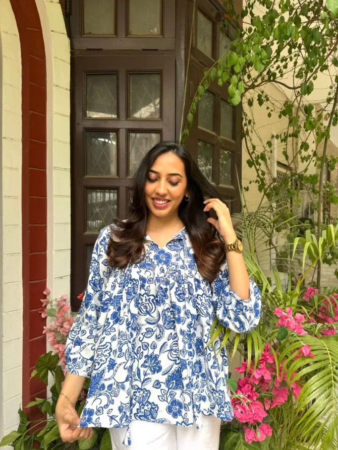 Pretty In Pleats Top - Blue (Premium Fabric)