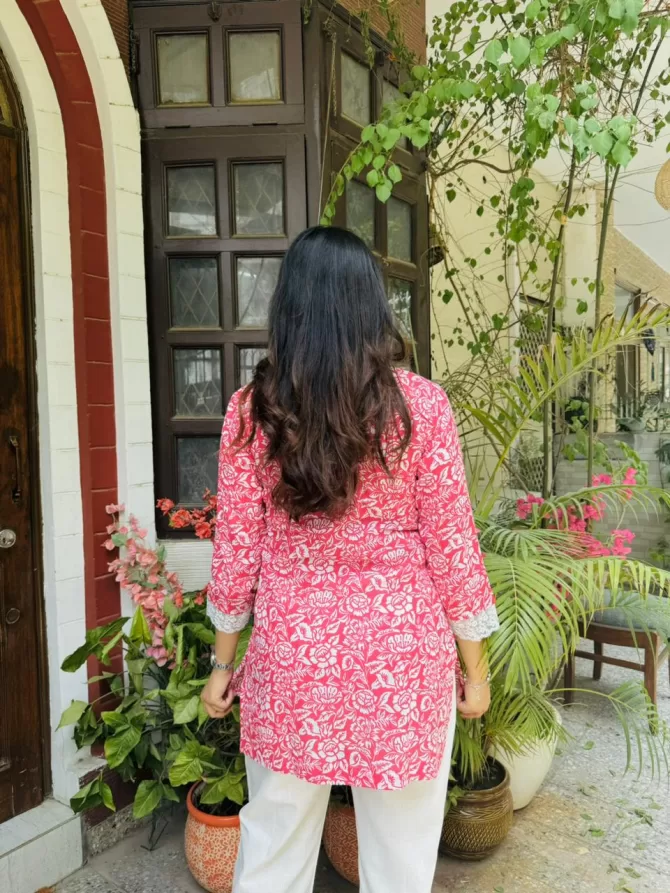 Cutie Cotton Kurti w/ Lace - Red