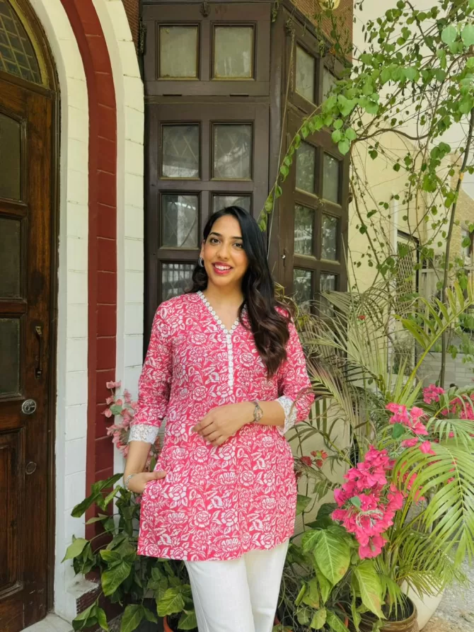 Cutie Cotton Kurti w/ Lace - Red