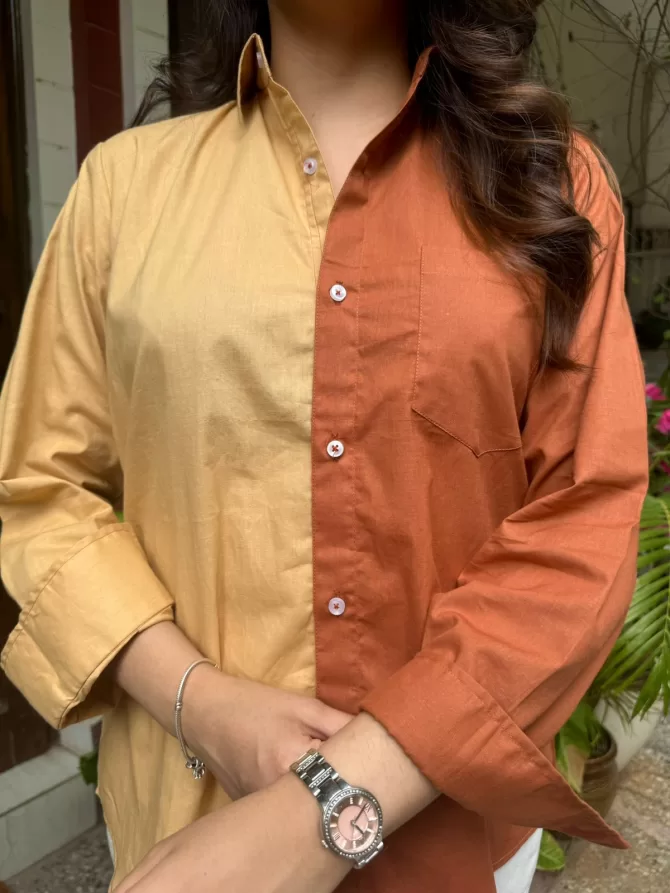 Halfsies Cotton Shirt - Brown