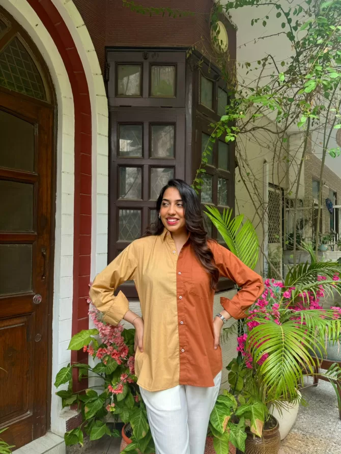 Halfsies Cotton Shirt - Brown