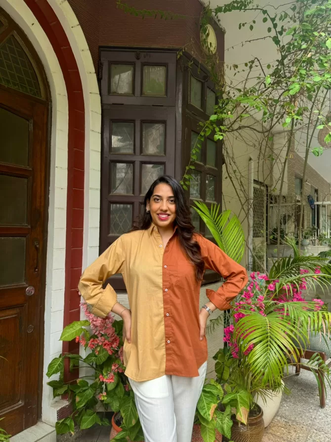 Halfsies Cotton Shirt - Brown