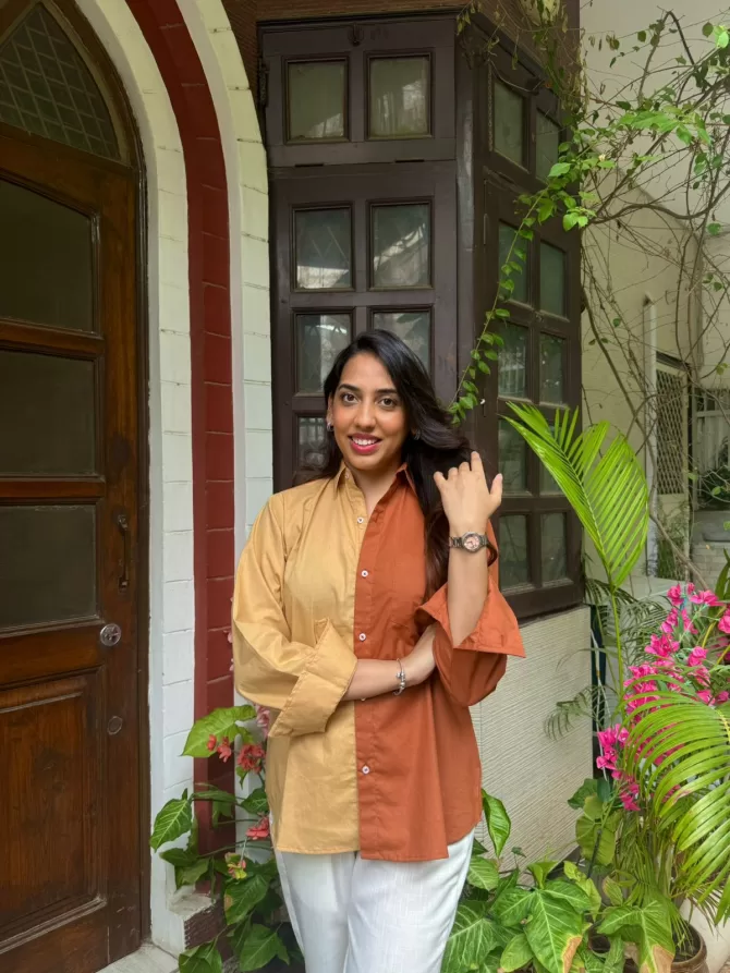 Halfsies Cotton Shirt - Brown