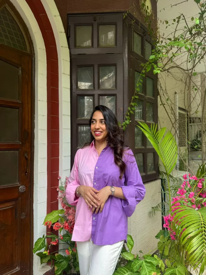 Halfsies Cotton Shirt - Lilac
