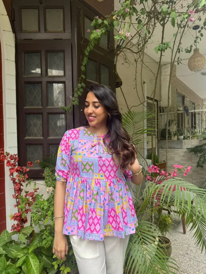 Patchwork Peplum Top (Premium Fabric) - Pink