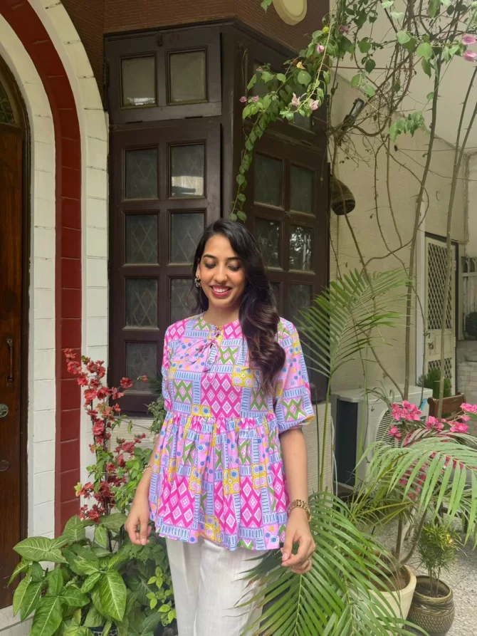 Patchwork Peplum Top (Premium Fabric) - Pink