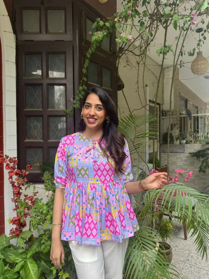 Patchwork Peplum Top (Premium Fabric) - Pink