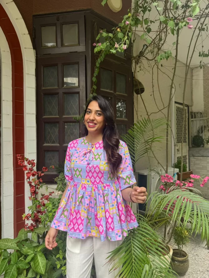 Patchwork Peplum Top (Premium Fabric) - Pink