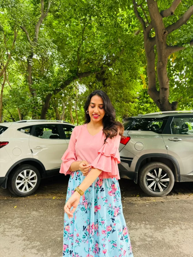Ruffled Bell Sleeve Top- Pink