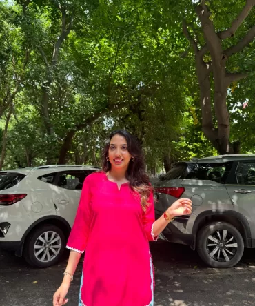 Solid Lace Kurti – Pink