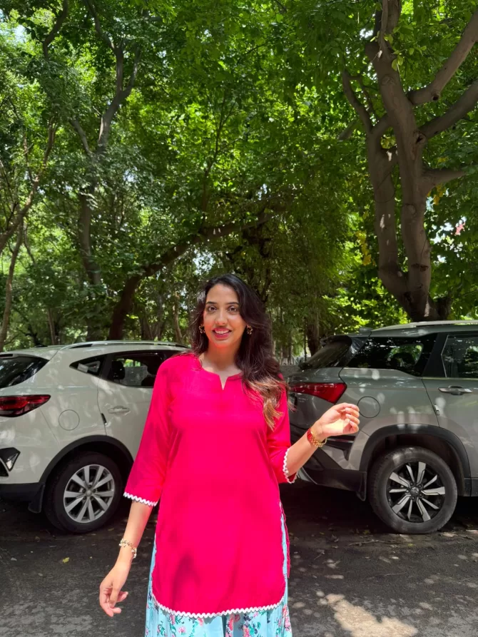 Solid Lace Kurti - Pink