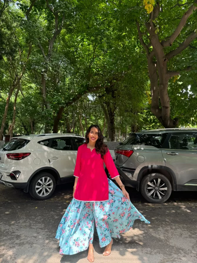 Solid Lace Kurti - Pink