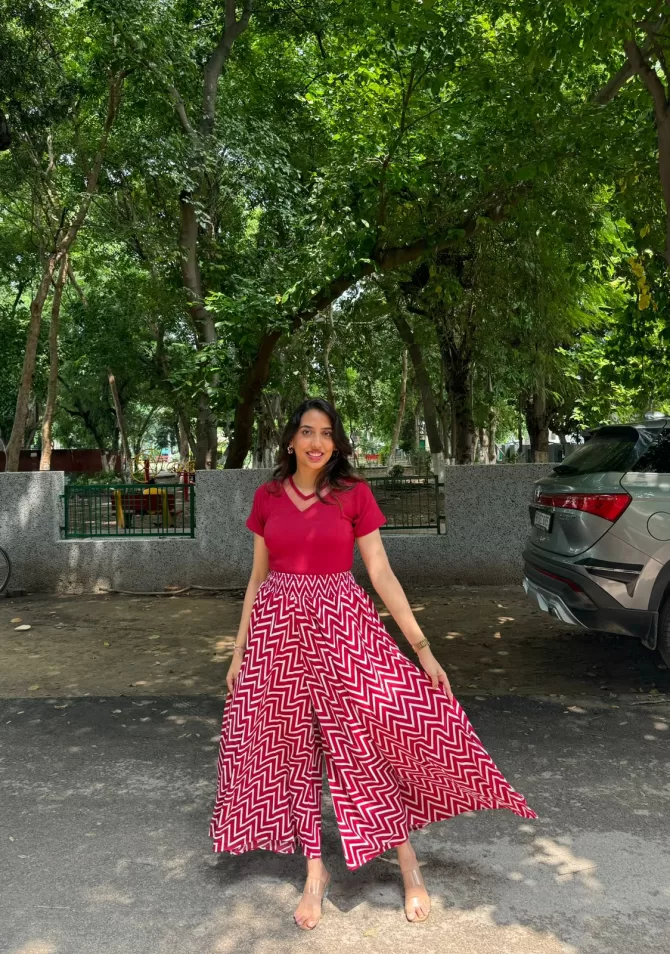 Maroon Striped Palazzo (Free Size)