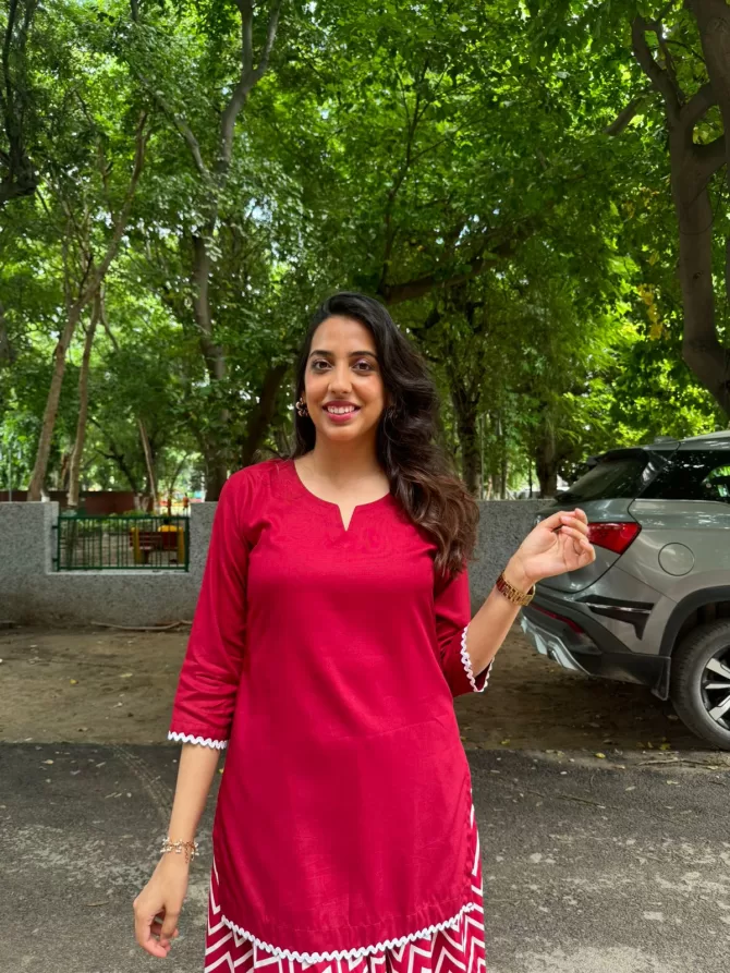 Solid Lace Kurti -  Maroon