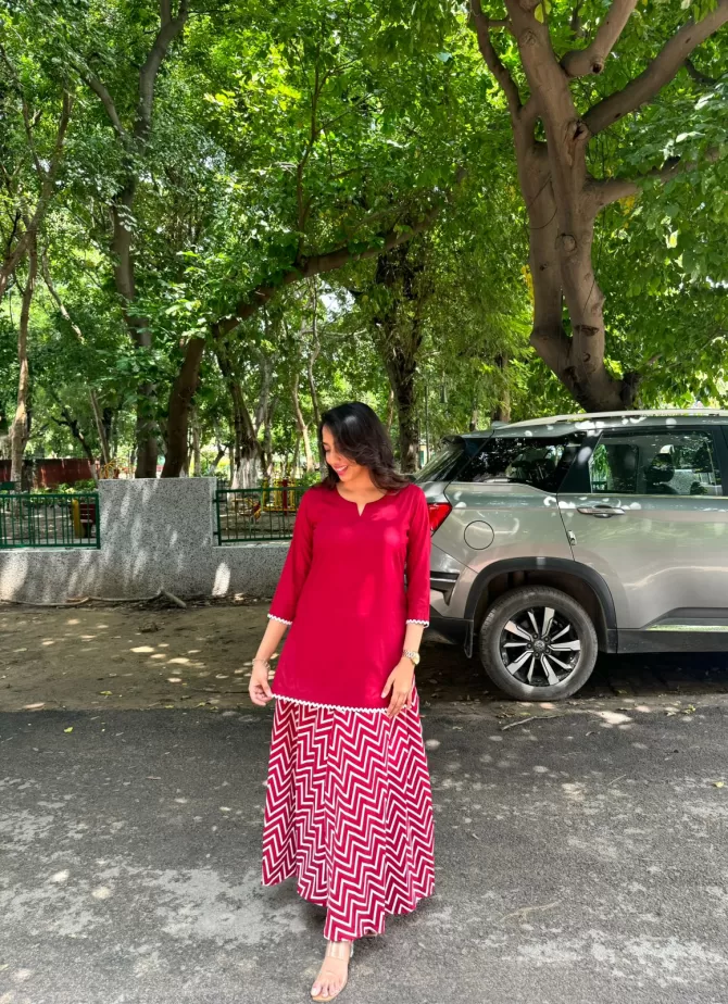 Maroon Striped Palazzo (Free Size)
