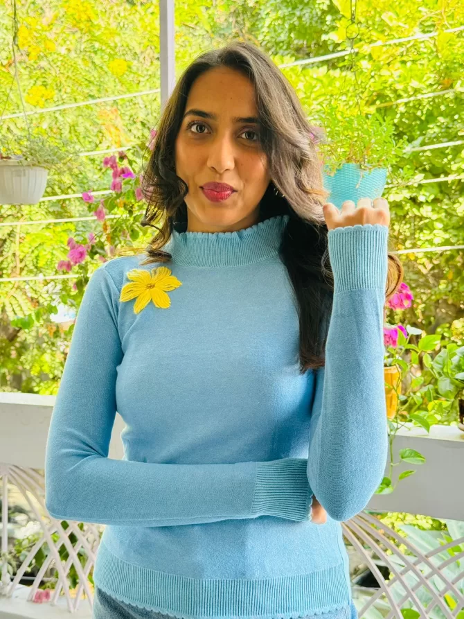 Flower Power Sweater (Free Size) - Blue