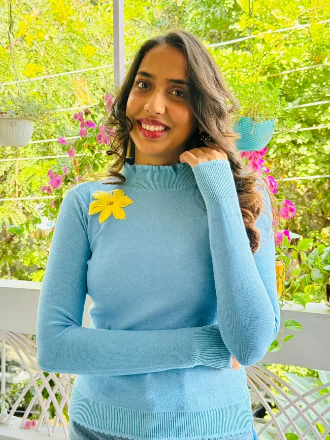 Flower Power Sweater (Free Size) - Blue