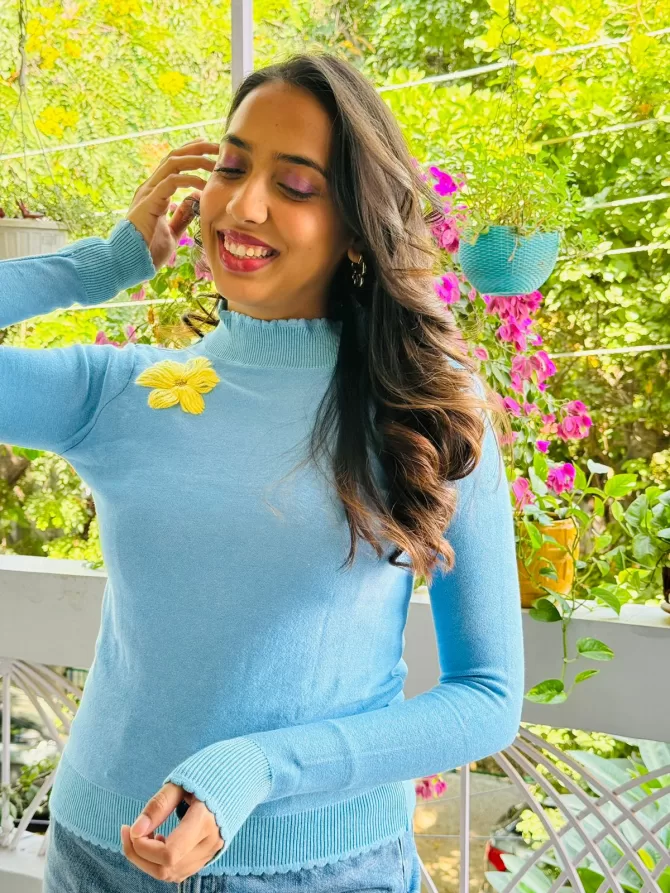 Flower Power Sweater (Free Size) - Blue