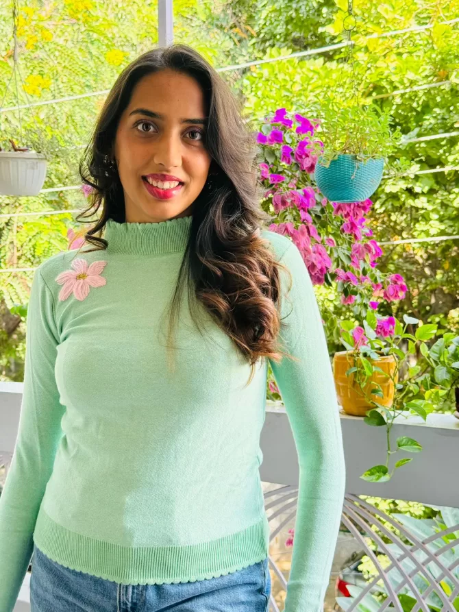 Flower Power Sweater (Free Size) - Pastel Green