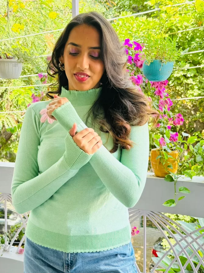 Flower Power Sweater (Free Size) - Pastel Green