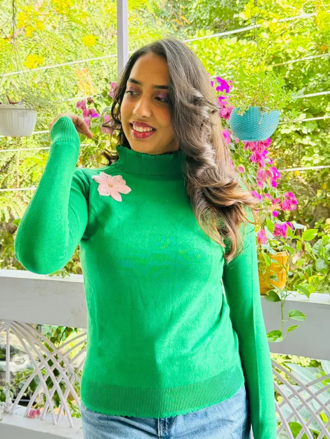 Flower Power Sweater (Free Size) - Dark Green