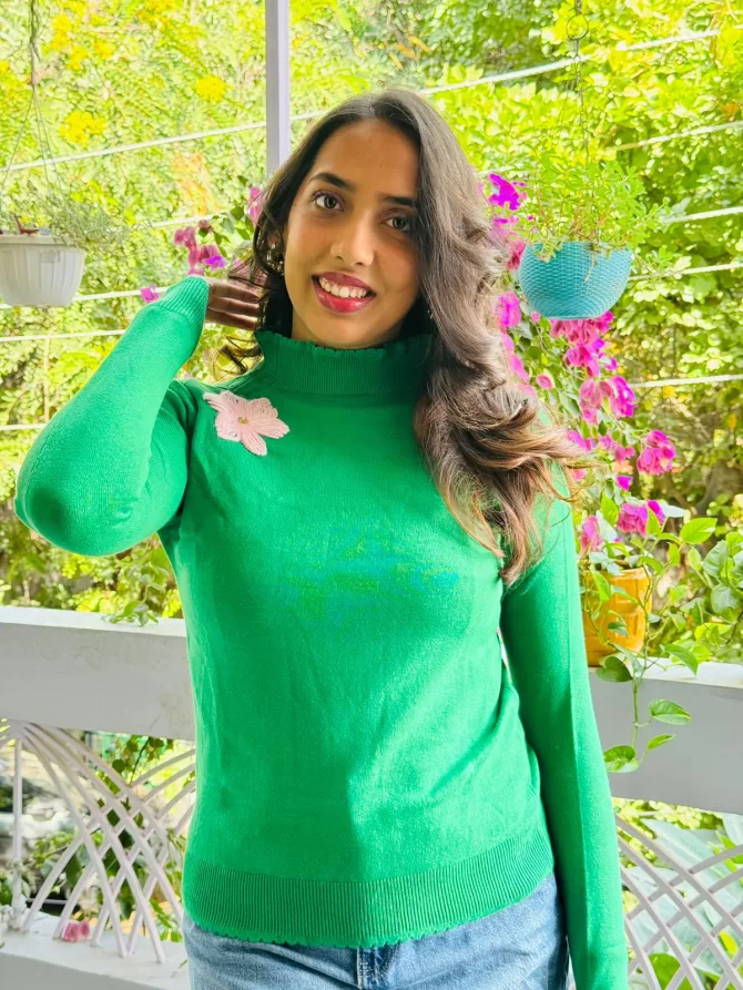 Flower Power Sweater (Free Size) - Dark Green