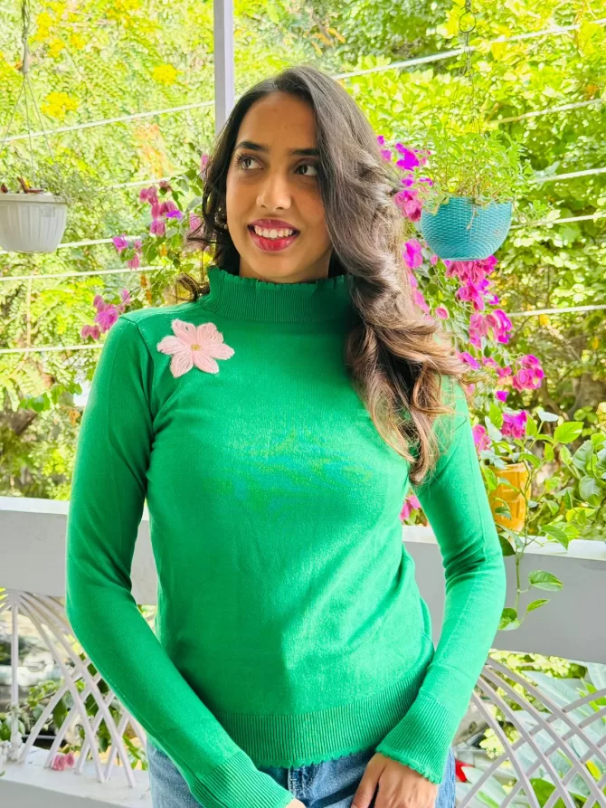 Flower Power Sweater (Free Size) - Dark Green